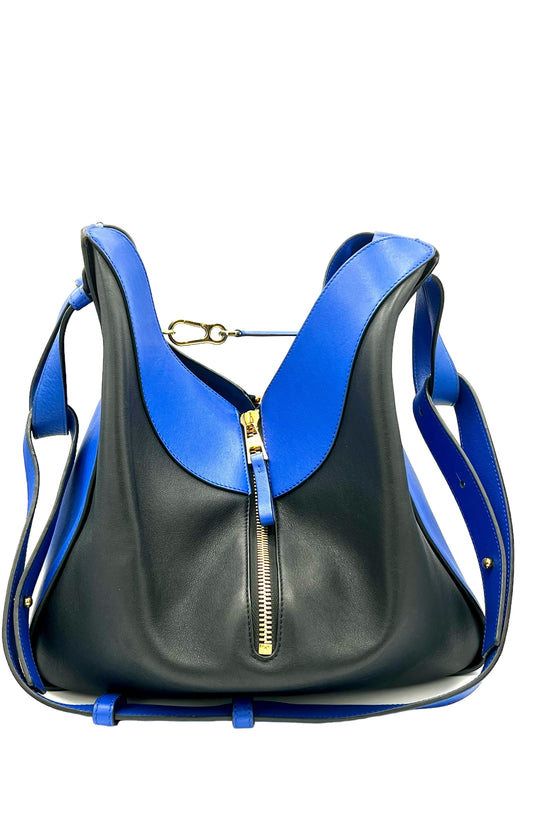 LOEWE HAMMOCK LEATHER HANDBAG IN BLUE AND BLACK