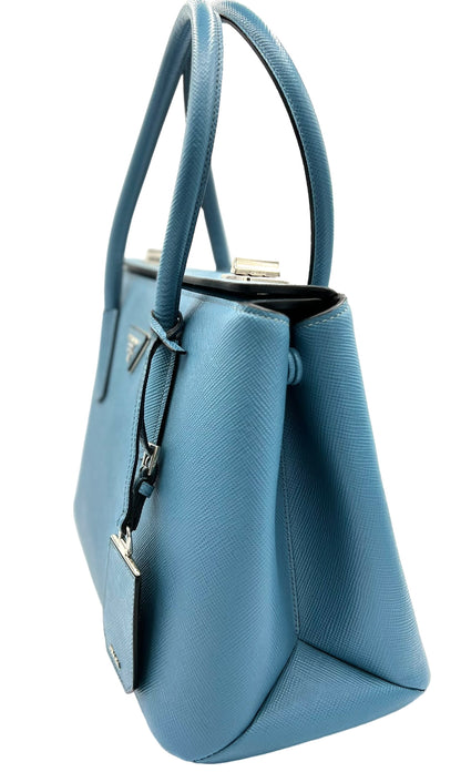 BOLSO TOTE TWIN DE PIEL SAFFIANO AZUL PRADA