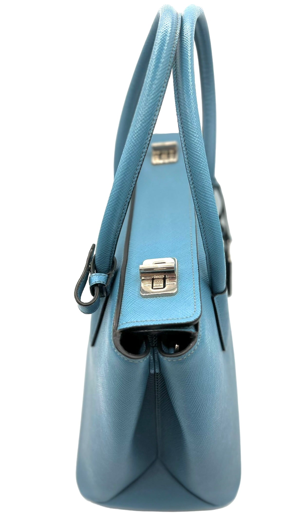 BOLSO TOTE TWIN DE PIEL SAFFIANO AZUL PRADA