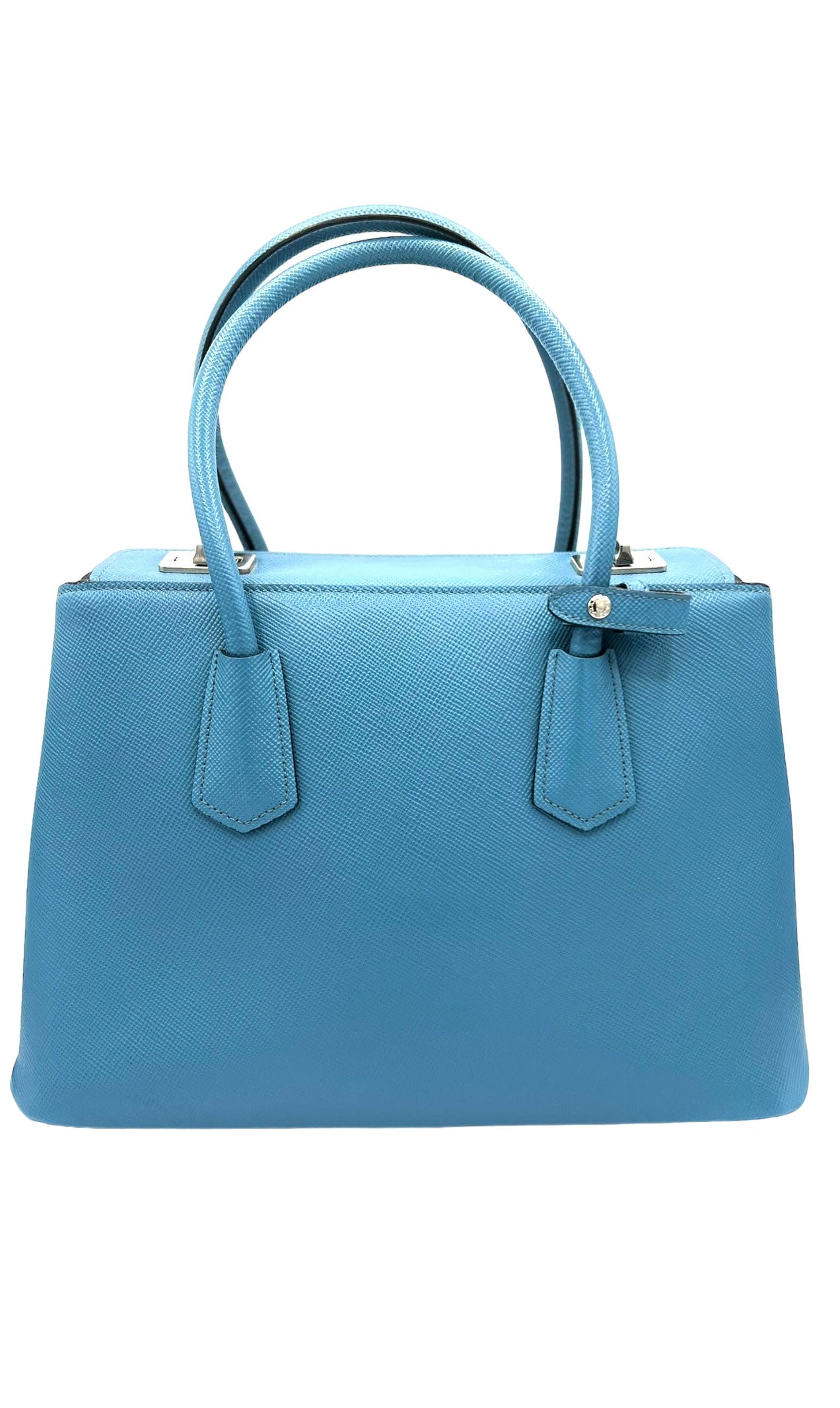 PRADA BLUE SAFFIANO CUIR LEATHER TWIN TOTE BAG