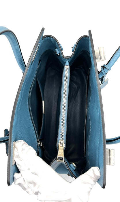 PRADA BLUE SAFFIANO CUIR LEATHER TWIN TOTE BAG