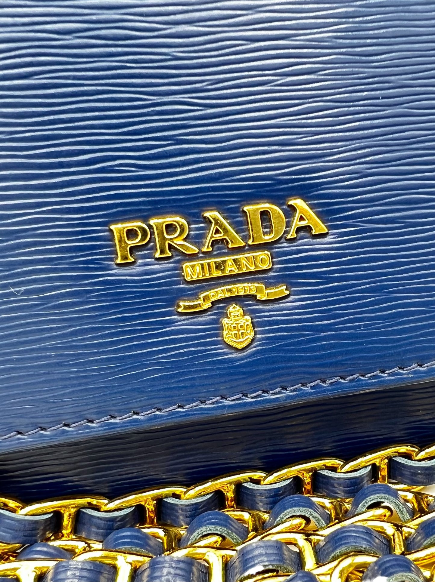 PRADA BLUETTE VITELLO WALLET ON CHAIN CLUTCH BAG