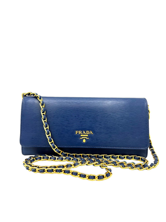 PRADA BLUETTE VITELLO WALLET ON CHAIN CLUTCH BAG