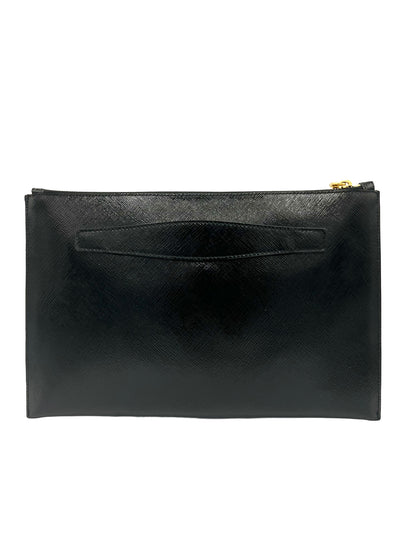 PRADA BLACK SAFFIANO VERNICE FLOWER CLUTCH BAG