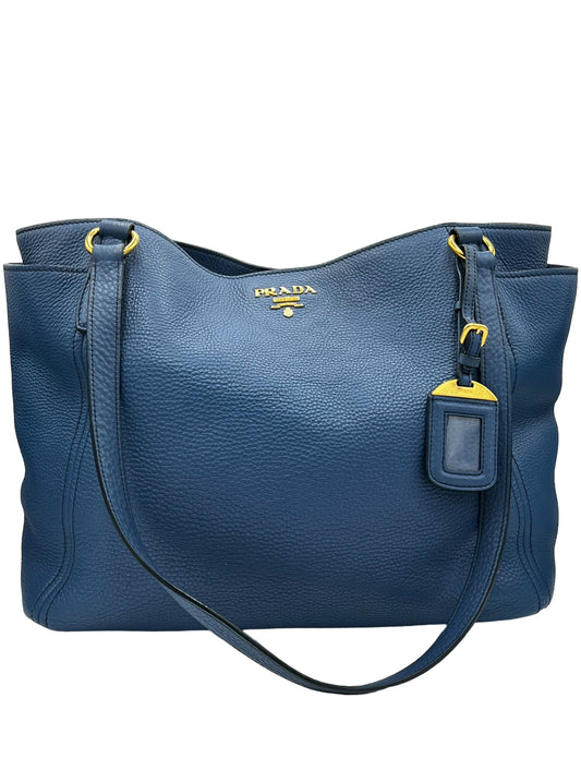 BOLSO TOTE PRADA DAINO DOBLE BOLSILLOS AZUL