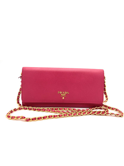 PRADA SAFFIANO WALLET ON CHAIN PINK