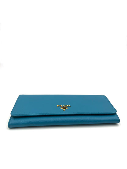 PRADA SAFFIANO METAL WALLET ON CHAIN BLUE