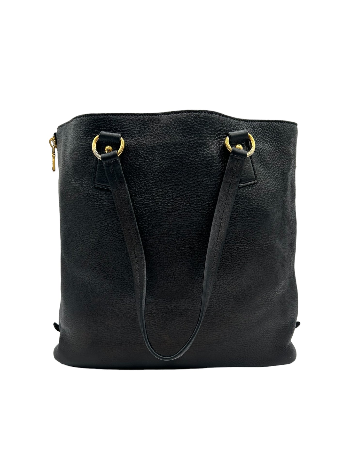 PRADA BLACK VITELLO DAINO LEATHER SIDE ZIP SHOPPING TOTE