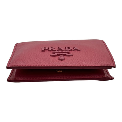 PRADA PINK LEATHER PEBBLED TRI FOLD WALLET