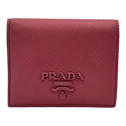 PRADA PINK LEATHER PEBBLED TRI FOLD WALLET