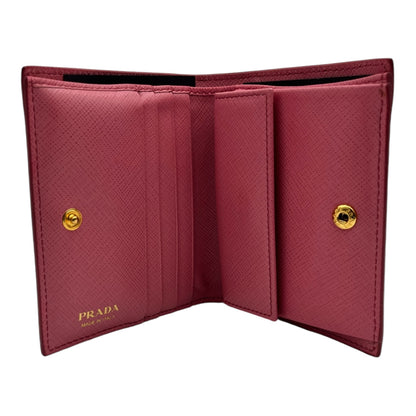 PRADA PINK LEATHER PEBBLED TRI FOLD WALLET