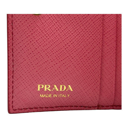 PRADA PINK LEATHER PEBBLED TRI FOLD WALLET