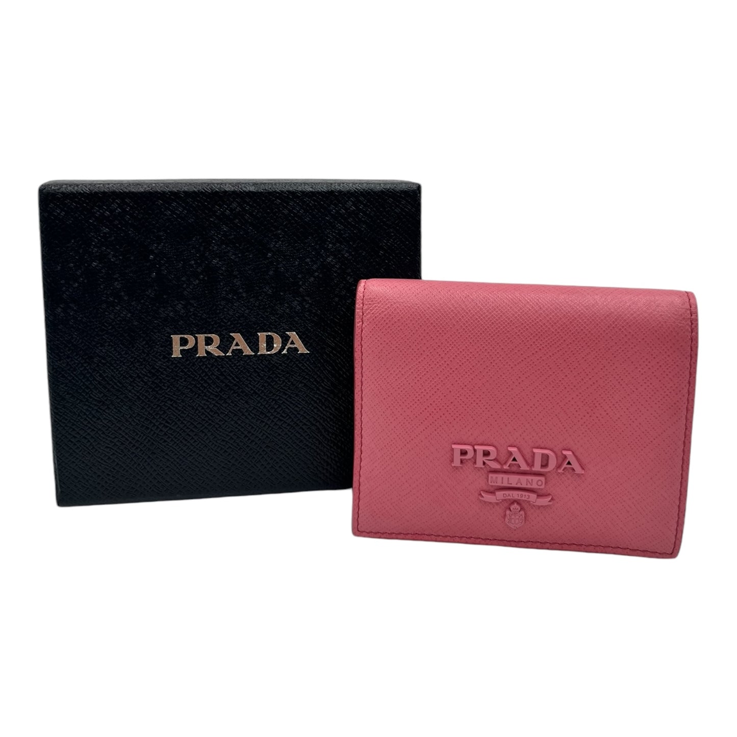 PRADA PINK LEATHER PEBBLED TRI FOLD WALLET