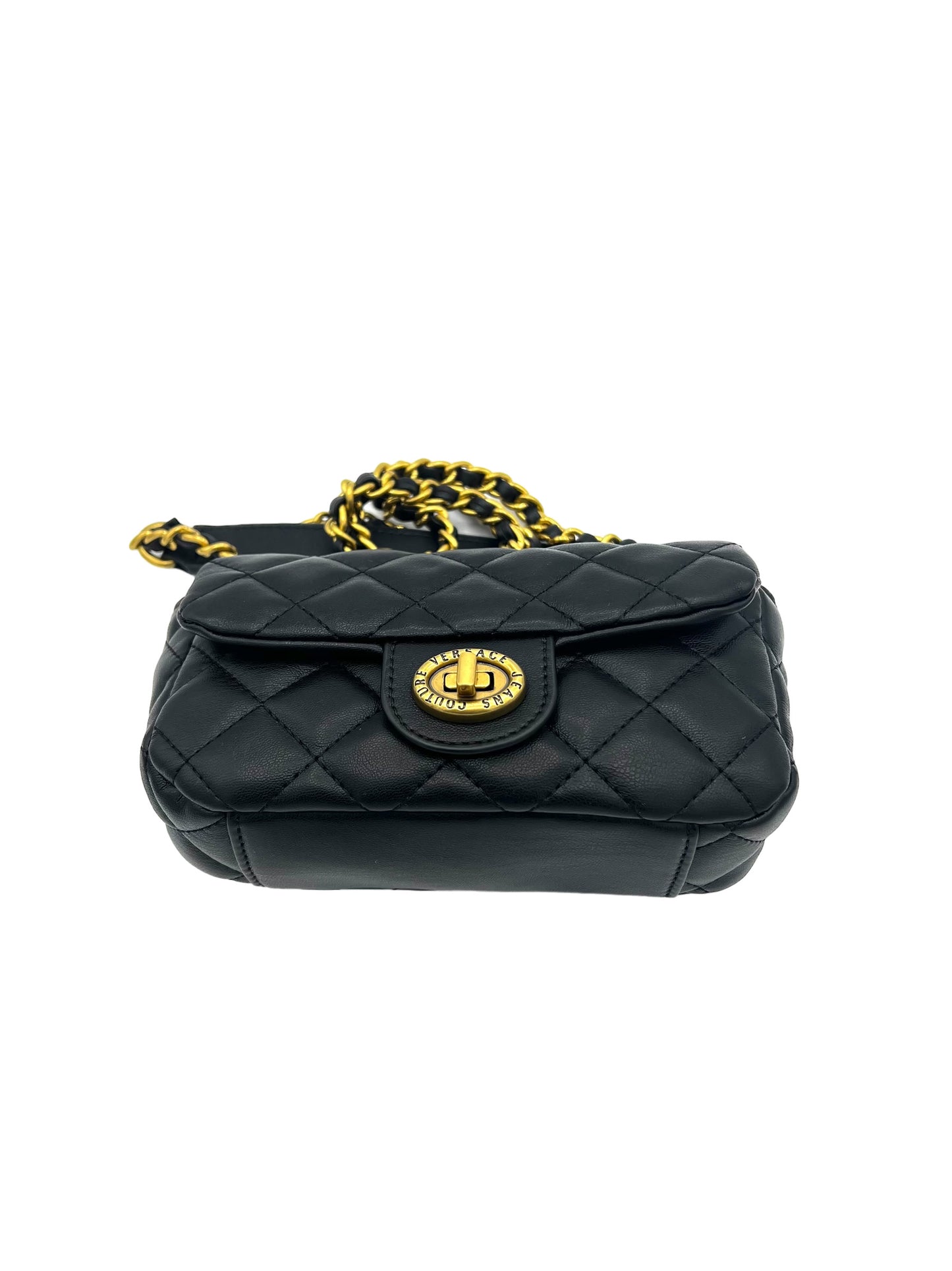 VERSACE JEANS DIAMOND QUILTED BANDOLERA DE PIEL NEGRO