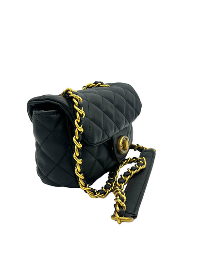 VERSACE JEANS DIAMOND QUILTED BANDOLERA DE PIEL NEGRO