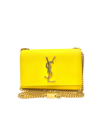 YSL CLASSIC MONOGRAM KATE LEATHER SHOULDER BAG IN YELLOW