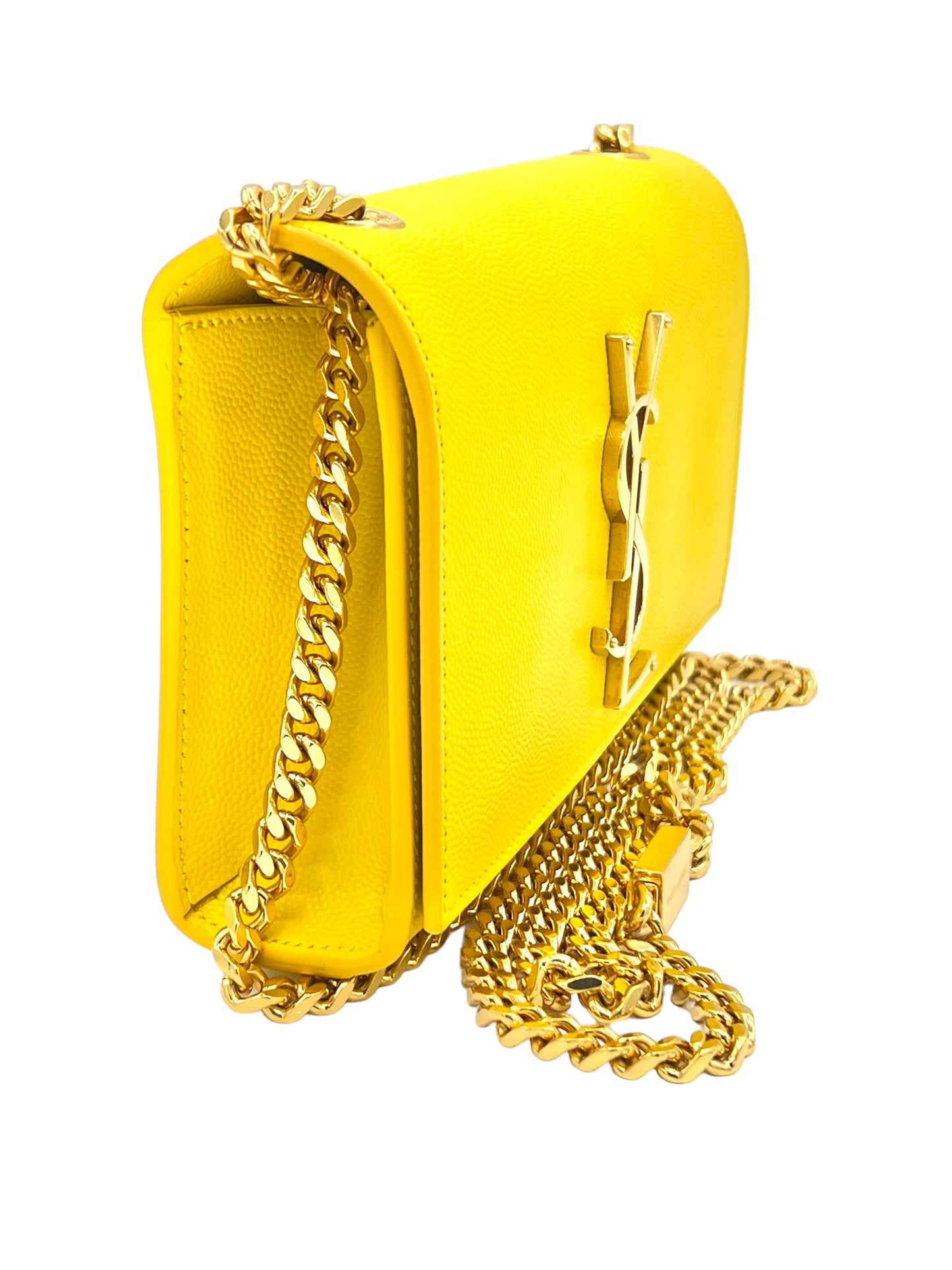 YSL CLASSIC MONOGRAM KATE LEATHER SHOULDER BAG IN YELLOW