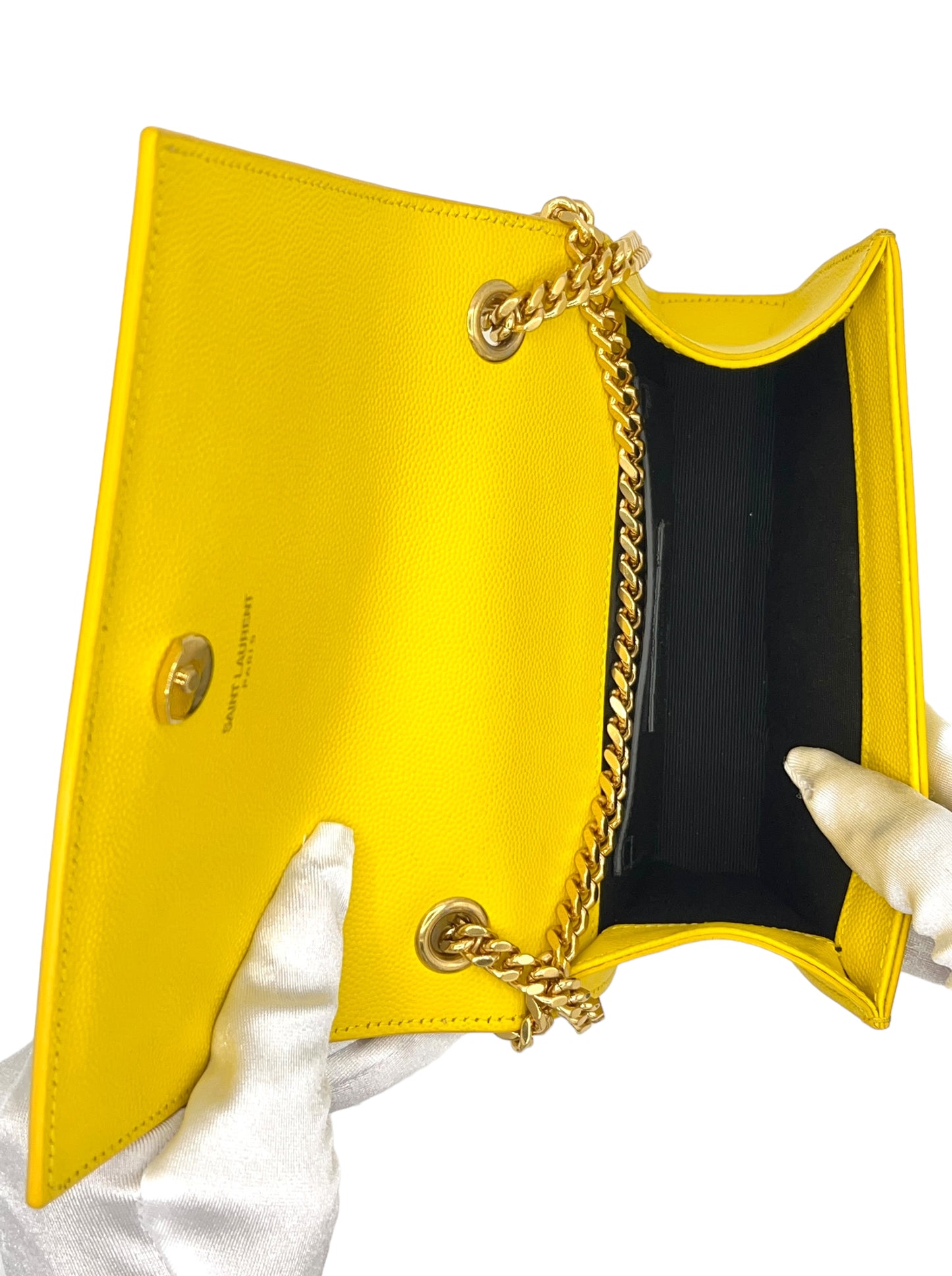 YSL CLASSIC MONOGRAM KATE LEATHER SHOULDER BAG IN YELLOW