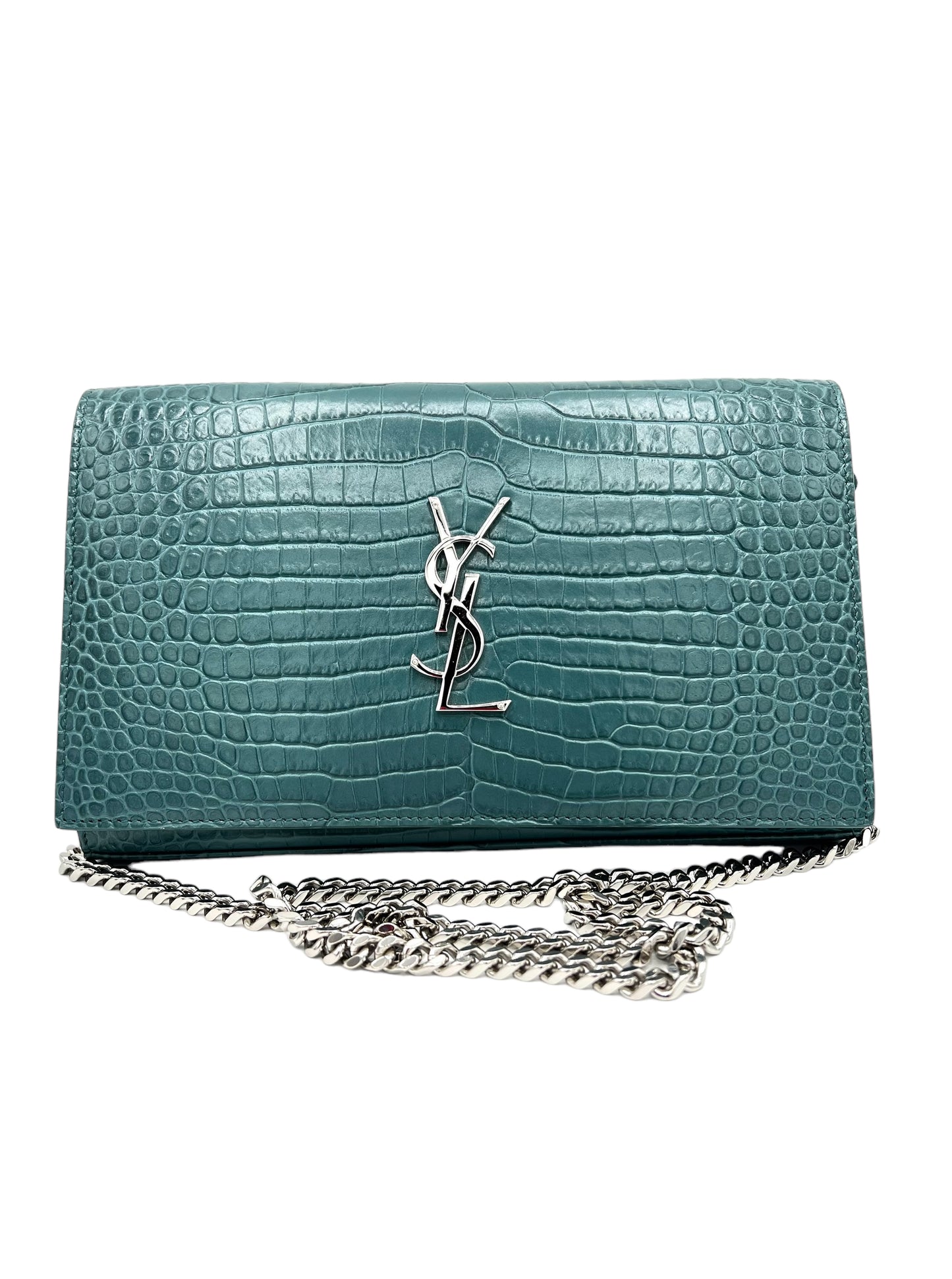 YSL KATE CROCODILE-EMBOSSED MINT GREEN WOC