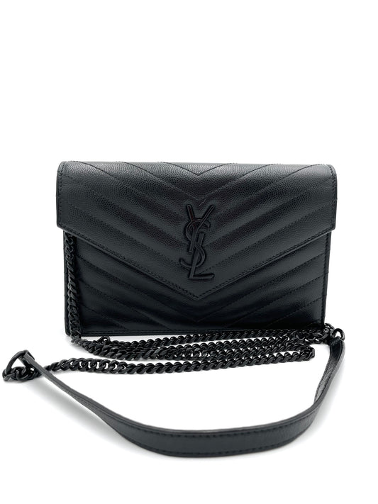 YSL GRAIN DE POUDRE MATELASSE CHEVRON MONOGRAM BLACK