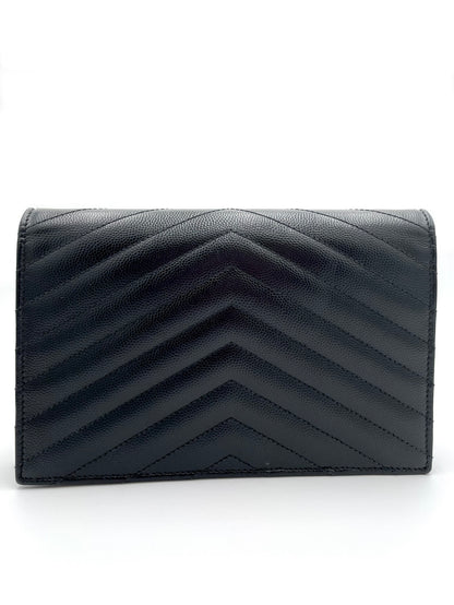 YSL GRAIN DE POUDRE MATELASSE CHEVRON MONOGRAM BLACK