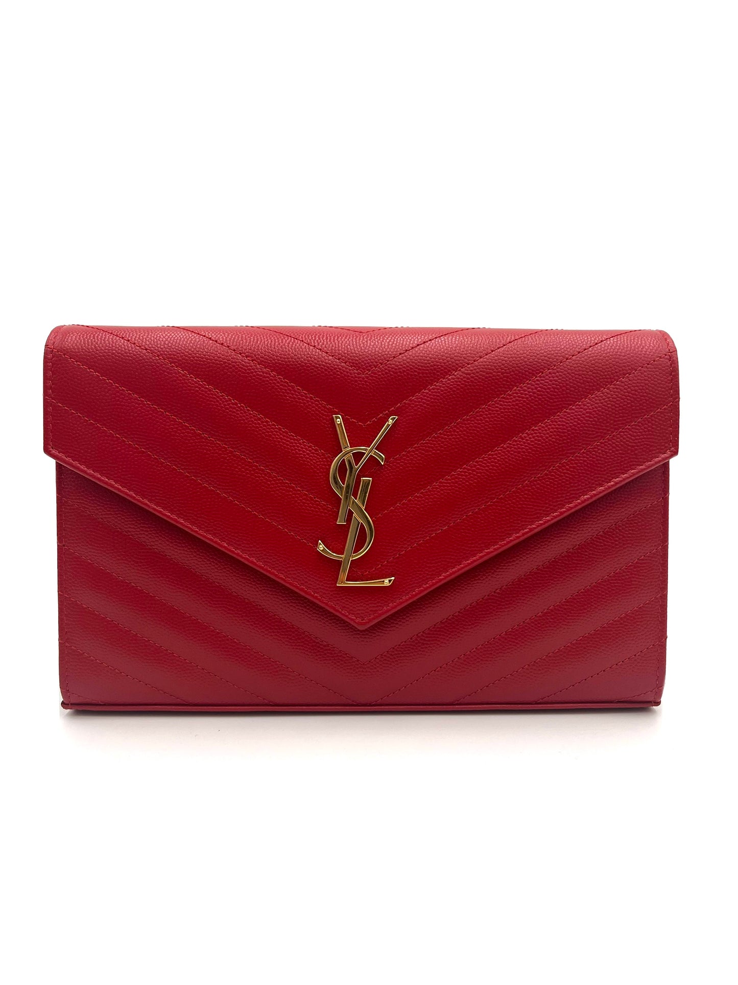 YSL GRAIN DE POUDRE MATELASSE CHEVRON MONOGRAM RED