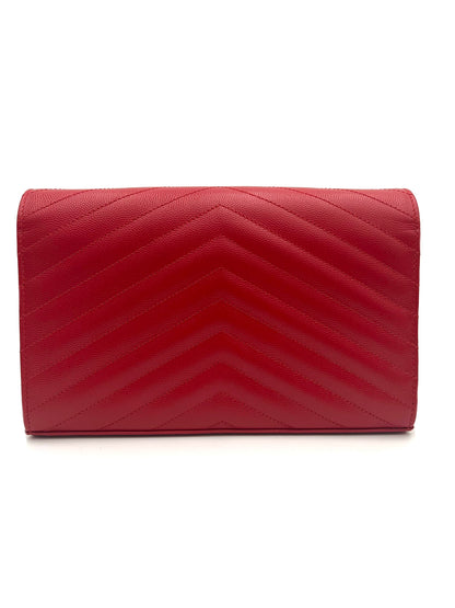 YSL GRAIN DE POUDRE MATELASSE CHEVRON MONOGRAM RED