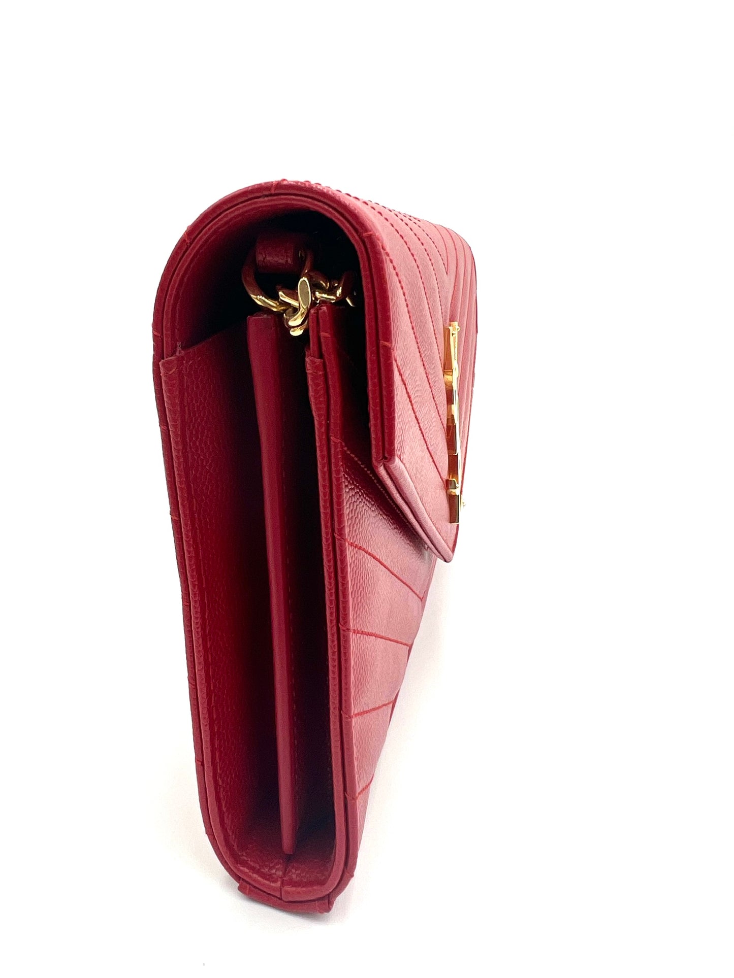 YSL GRAIN DE POUDRE MATELASSE CHEVRON MONOGRAM RED