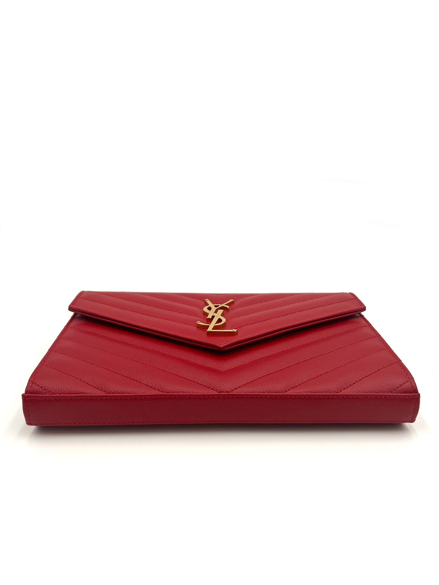 YSL GRAIN DE POUDRE MATELASSE CHEVRON MONOGRAM RED