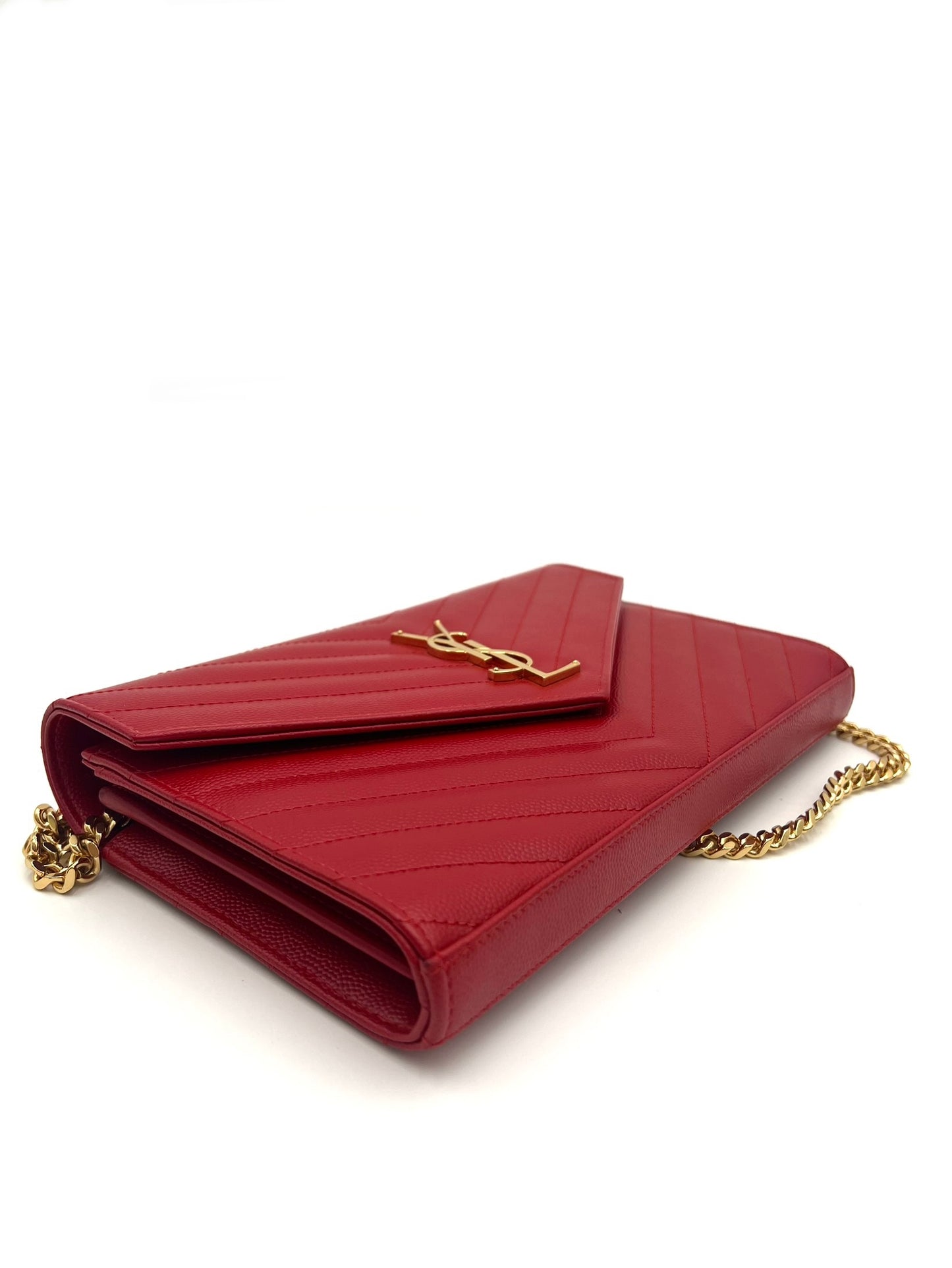 YSL GRAIN DE POUDRE MATELASSE CHEVRON MONOGRAM RED