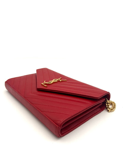 YSL GRAIN DE POUDRE MATELASSE CHEVRON MONOGRAM RED