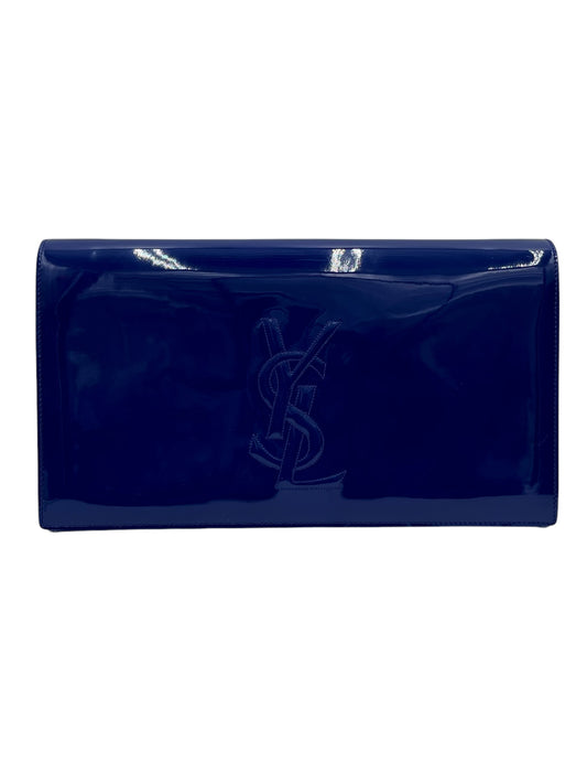 YSL BLUE TEXTURED PATENT LEATHER BELLE DE JOUR CLUTCH BAG