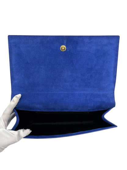 YSL BLUE TEXTURED PATENT LEATHER BELLE DE JOUR CLUTCH BAG