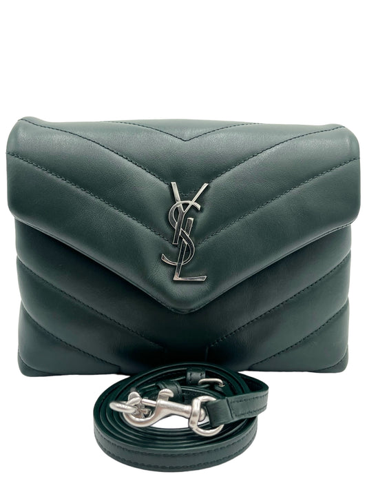 YSL CALFSKIN Y QUILTED MONOGRAM TOY LOULOU OLIVE GREEN