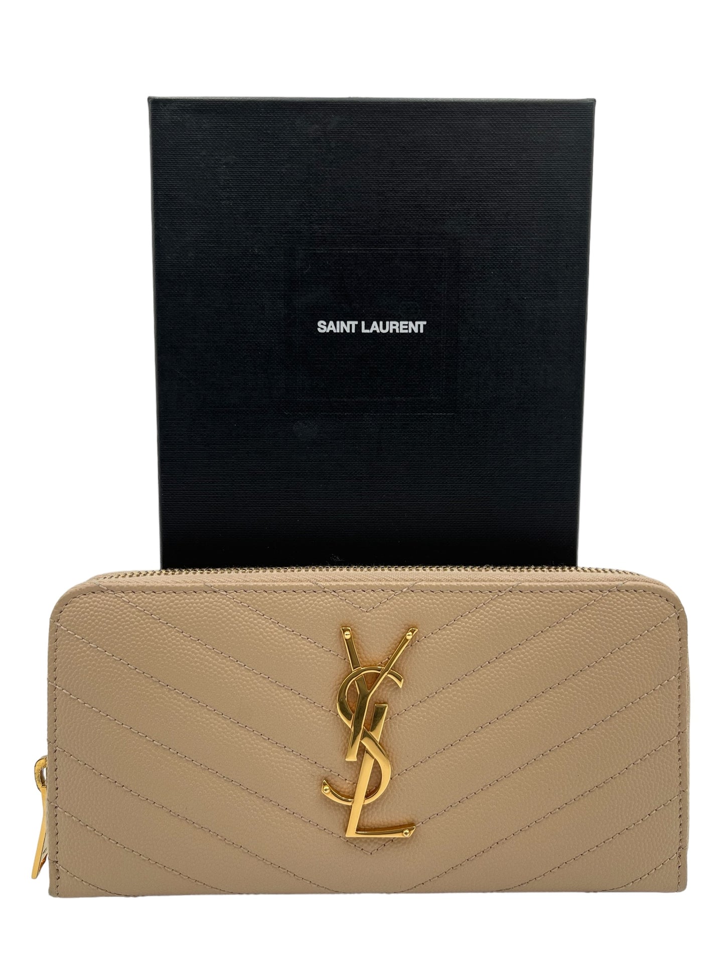 YSL MONOGRAM ZIP AROUND WALLET BEIGE