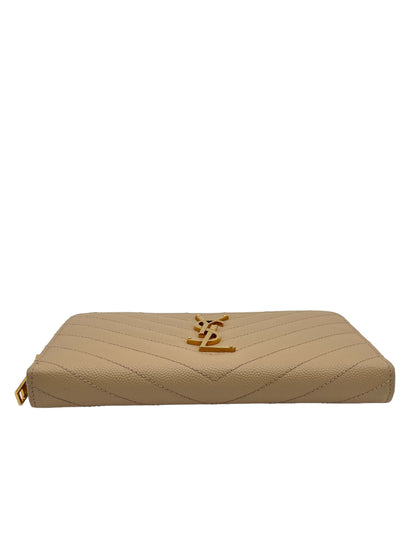 YSL MATELASSE LEATHER ZIP AROUND WALLET BEIGE