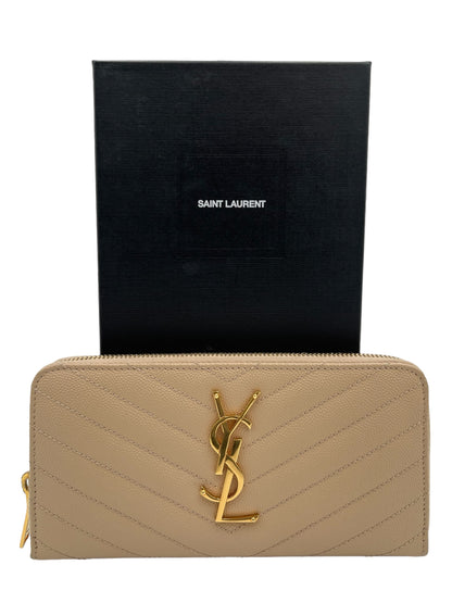 YSL MATELASSE LEATHER ZIP AROUND WALLET BEIGE