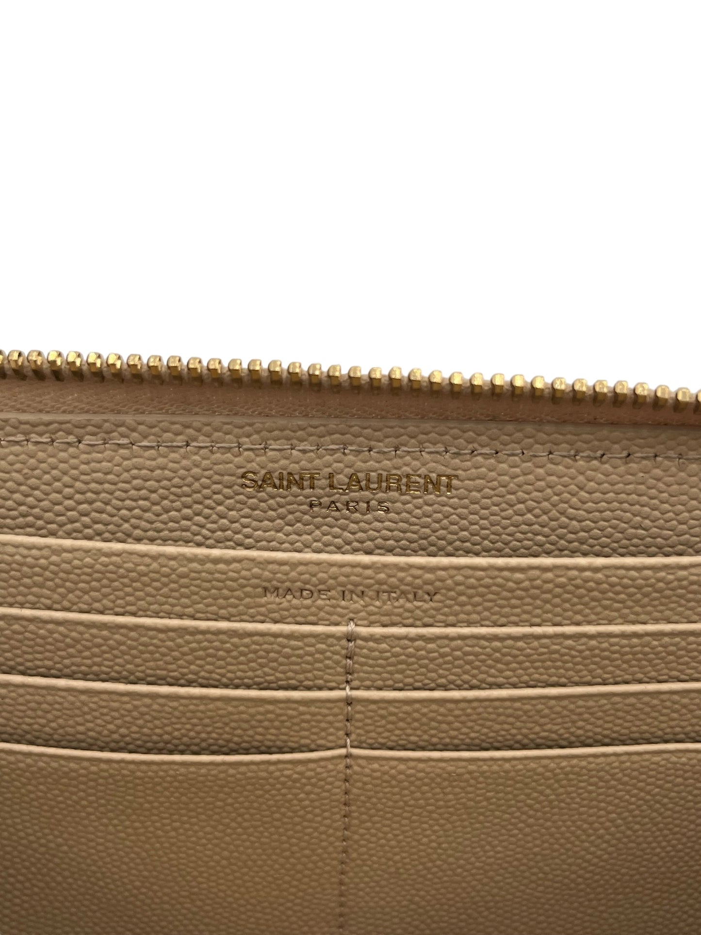 YSL MATELASSE LEATHER ZIP AROUND WALLET BEIGE