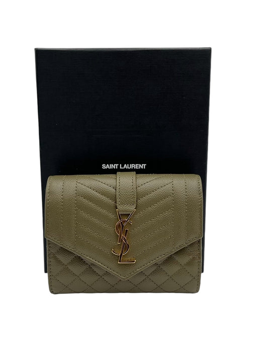 YSL GRAIN DE POUDRE MIXED MATELASSE TRIQUILT MONOGRAM COMPACT TRI FOLD WALLET