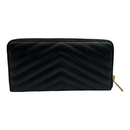 YSL MATELASSE LEATHER ZIP AROUND WALLET BLACK