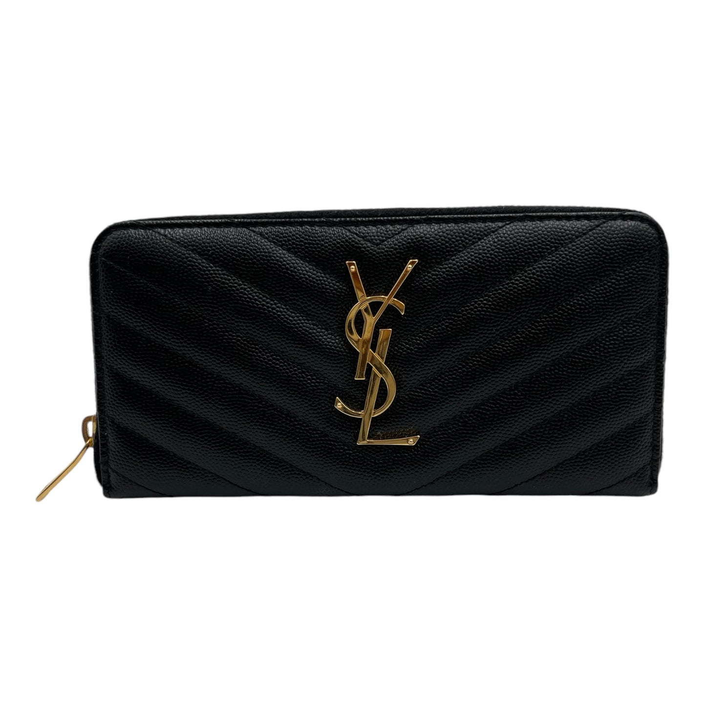 YSL MATELASSE LEATHER ZIP AROUND WALLET BLACK