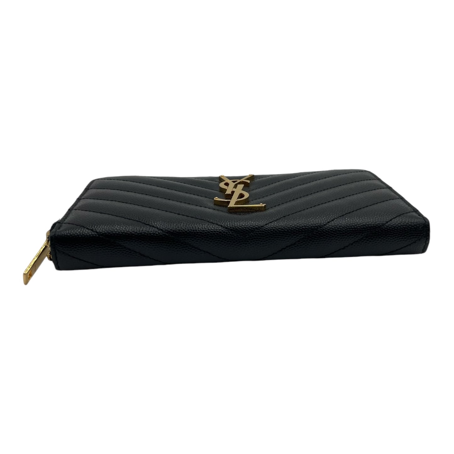 YSL MATELASSE LEATHER ZIP AROUND WALLET BLACK