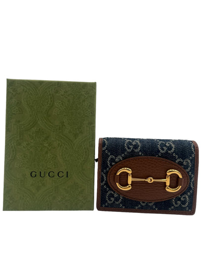 GUCCI DENIM GG MONOGRAM DOLLAR CALFSKIN HORSEBIT 1955 CARD CASE WALLET BLUE TEA CUIR EPILOG