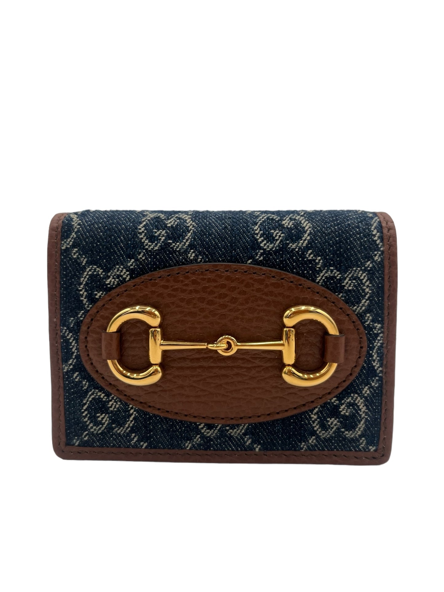 GUCCI DENIM GG MONOGRAM DOLLAR CALFSKIN HORSEBIT 1955 CARD CASE WALLET BLUE TEA CUIR EPILOG