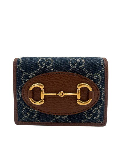 GUCCI DENIM GG MONOGRAM DOLLAR CALFSKIN HORSEBIT 1955 CARD CASE WALLET BLUE TEA CUIR EPILOG