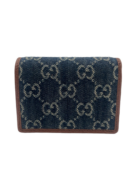 GUCCI DENIM GG MONOGRAM DOLLAR CALFSKIN HORSEBIT 1955 CARD CASE WALLET BLUE TEA CUIR EPILOG