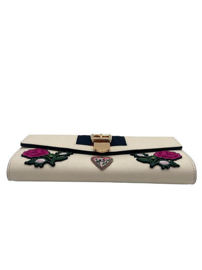 GUCCI LONG WALLET SYLVIE CONTINENTAL EMBROIDERY ROSE IVORY