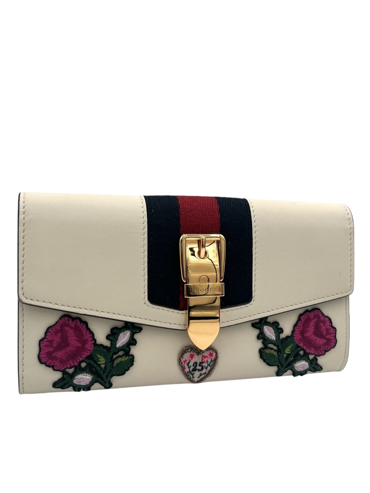 GUCCI LONG WALLET SYLVIE CONTINENTAL EMBROIDERY ROSE IVORY