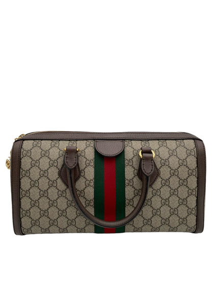 GUCCI SUPREME MONOGRAM WEB MEDIUM OPHIDIA BOSTON BROWN