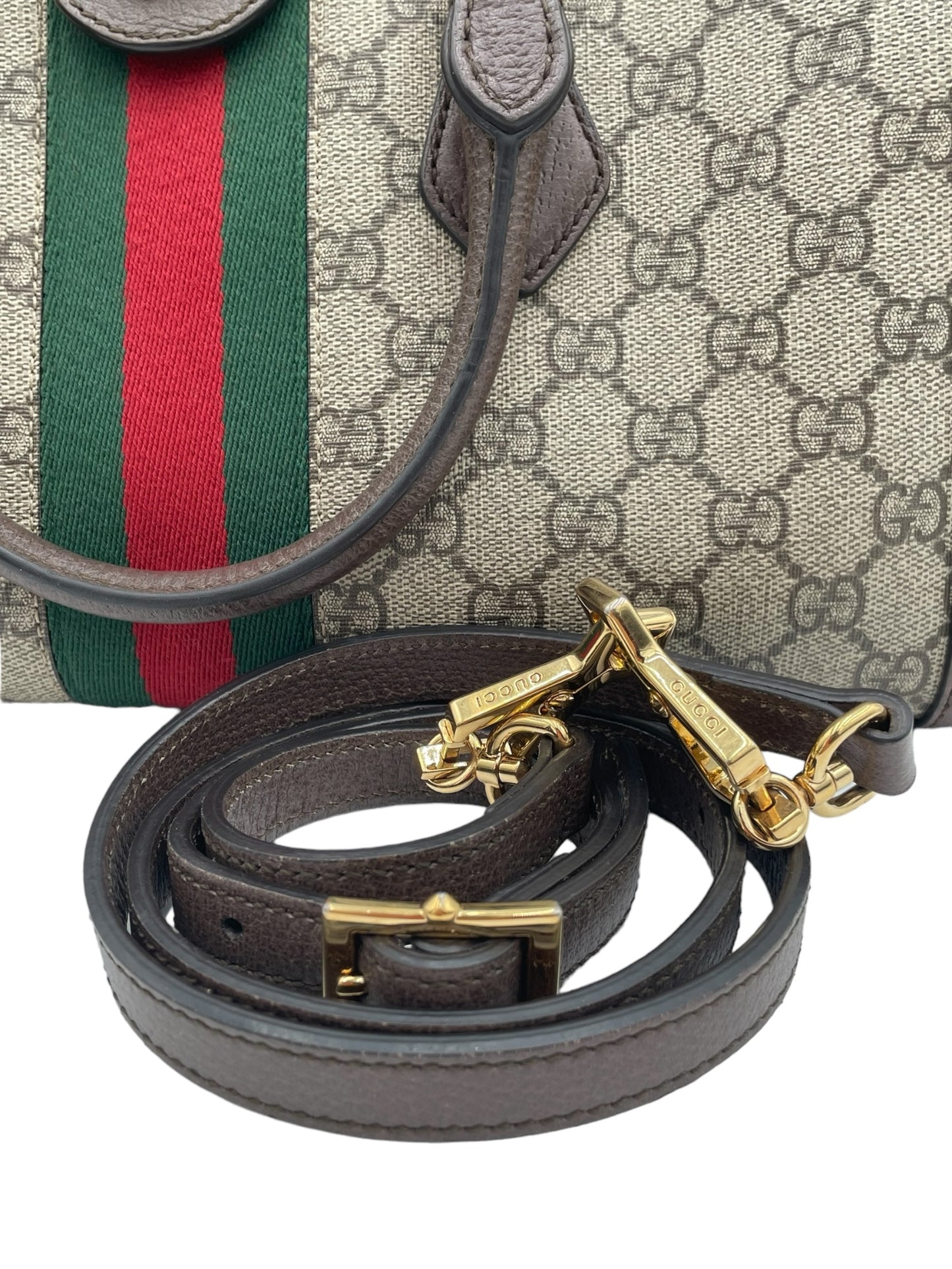 GUCCI SUPREME MONOGRAM WEB MEDIUM OPHIDIA BOSTON BROWN